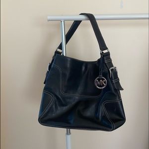MK Black Large Leather Shoulder Bag